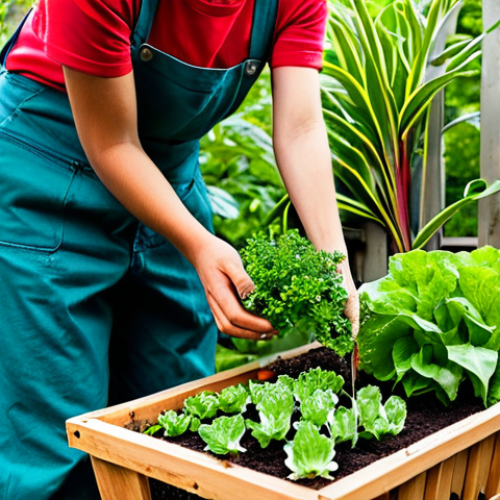 Home 4 A person in a natural pose, fully clothed in modest, practical gardening attire, gently tending a vibrant, sustainable home garden. The garden features diverse plant species, including companion planting and subtle vertical garden elements, with lush foliage, well-formed hands visible as they interact with healthy, rich soil. Some freshly harvested, ripe vegetables are visible in a basket nearby. The scene is captured with soft, natural lighting, reflecting a serene and productive atmosphere, professional photography. perfect anatomy, correct proportions, natural body proportions, proper finger count, safe for work, appropriate content, fully clothed, modest, family-friendly.