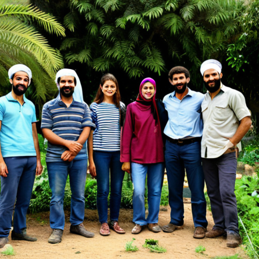Permaculture Education**

"A group of fully clothed students, appropriate attire, learning about sustainable agriculture in a lush, green permaculture garden setting in the Middle East, safe for work, modest clothing, perfect anatomy, correct proportions, well-formed hands, natural pose, professional educational photography, family-friendly."

**