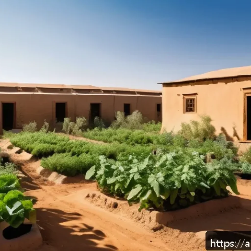 퍼머컬처 커뮤니티 구축 방법 - A vibrant community permaculture garden in a Middle Eastern village setting, showcasing diverse nati...
