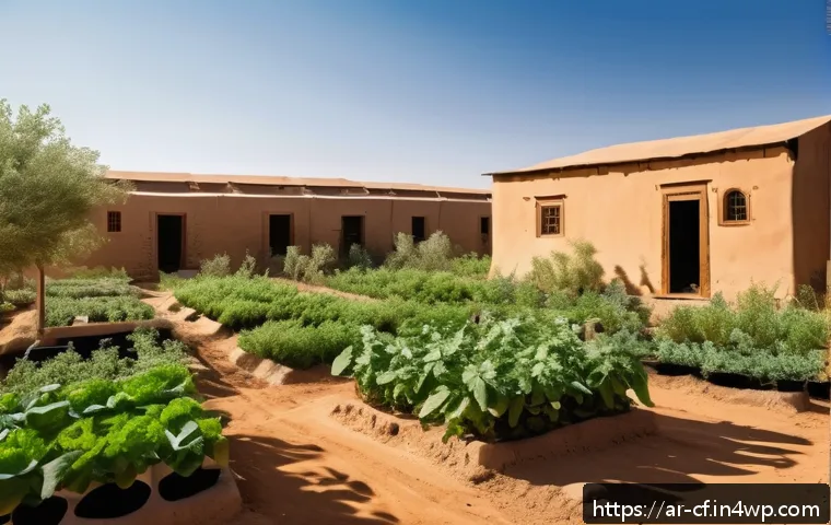 퍼머컬처 커뮤니티 구축 방법 - A vibrant community permaculture garden in a Middle Eastern village setting, showcasing diverse nati...