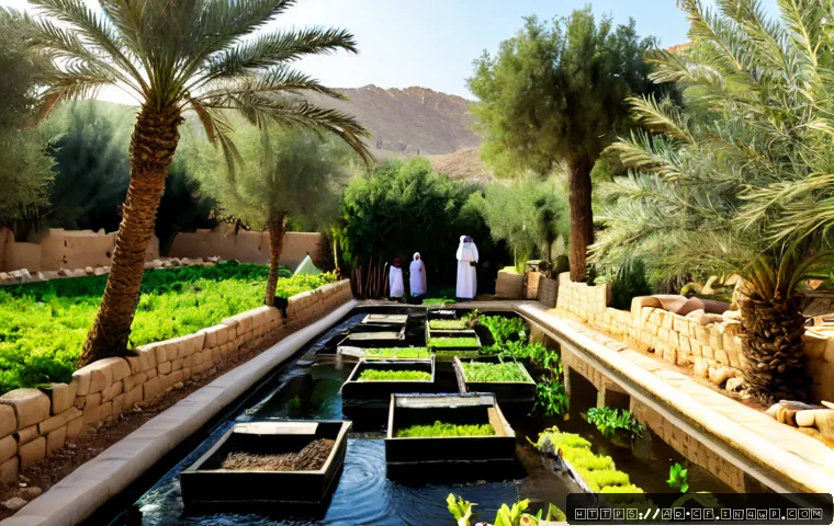 퍼머컬처 프로젝트 사례 분석 - Photorealistic wide-angle view of a successful permaculture project in a sunlit Arab village garden,...